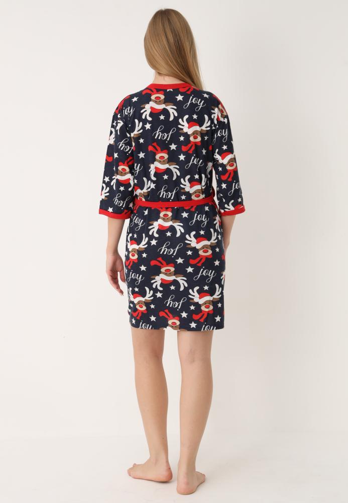 Halat dama Craciun,maneci 3/4,imprimeu reni ,culoare bleumarin ,En-gros